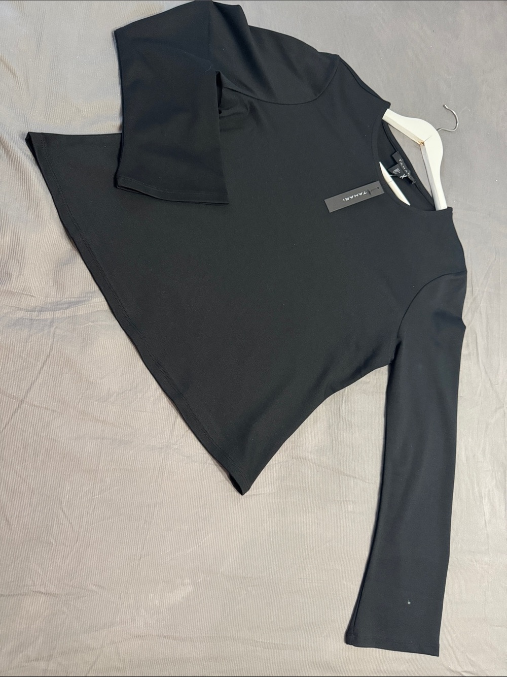 Tahari Black Long-Sleeve Boatneck Top